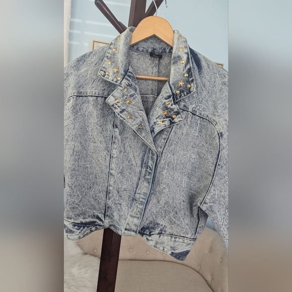 Vtg 80sEunina U.S.A. Acid Wash Jeans Jacket Copped Size L - Picture 3 of 14